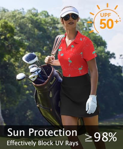 Image of PINSPARK Womens Golf Shirt Short Sleeve Polos UPF 50+ Collared Tennis Tops