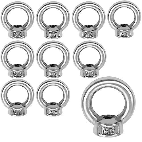 LUFEIS 10 Stück Ringmutter M6, Gewinde Ösenmutter, Ringförmige Innengewinde für Befestigen Sie hängende Ornamente, Blumentöpfe, Schaukelständer, Silber