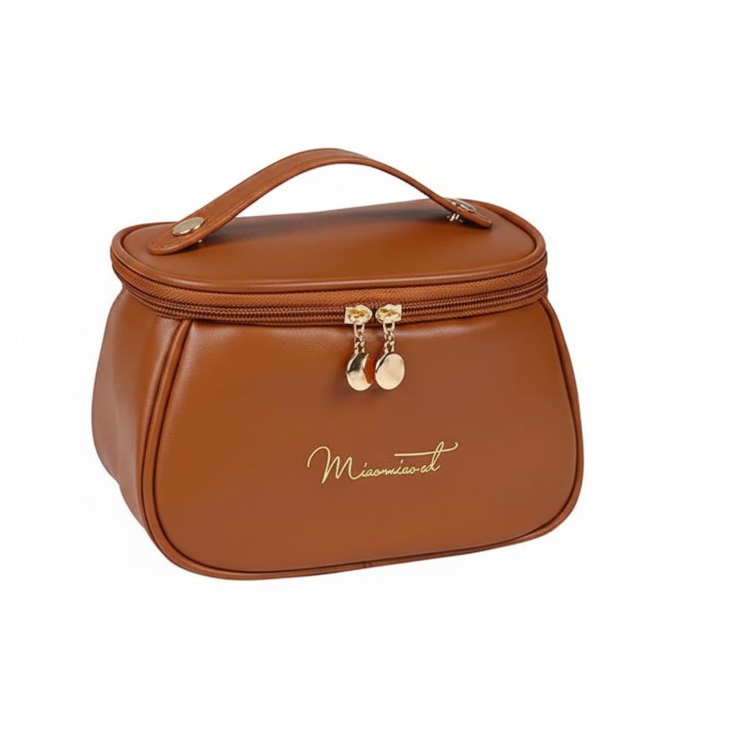 RENVA Professional Leather Cosmetic Makeup Kit Storage for Women,Makeup Bag Makeup Organizer,Foldable Make Up Pouch for Makeup Accessories Storage Bag for Cosmetics (Round Leather Brown)