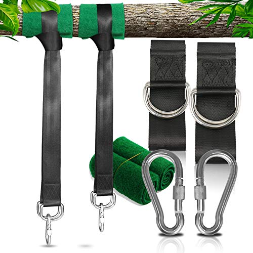 Tree Swing Hammock Straps, 5FT Long Hammock Hanging Kit Accessories with 2 Heavy Duty Safer Carabiner (Holds 2200LBS) Perfect for Outdoor Camping Garden