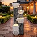 Ultym 39.8" H Outdoor Water Fountain with LED Lights & Pump, Multilayer Cascading Polyresin Fountain, Sand-Textured Freestanding Garden Fountain for Tranquil Garden, Patio or Porch