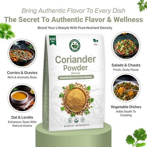AYUSHKA ORGANIC Coriander Powder (Dhaniya Powder) - 8.8 oz (250g) | Premium Ground Coriander Seed Powder (Coriandrum Sativum) | Non-GMO, Lab Tested, 100% Pure & Fresh | Natural Aromatic Spice for Cooking, Seasoning & Spice Blends — view 4