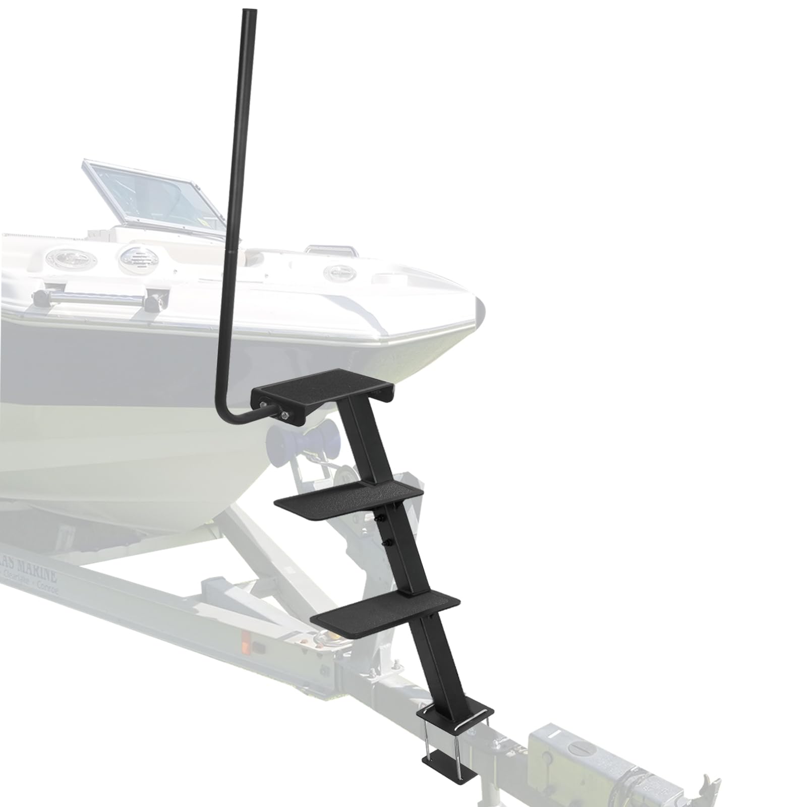 Photo 1 of OUTPRIZE Boat Trailer Step, Heavy Duty Steel 3 Steps Ladder for Boat Trailer Tongue with Left or Right Adjustable Handrail, 450lbs Capacity, Black