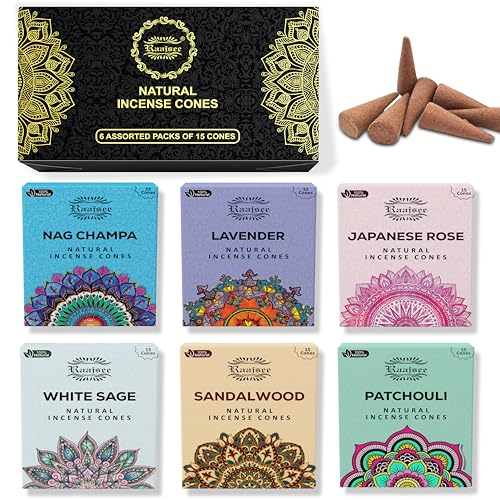 Raajsee Natural Incense Cones,6 Pack Mixed Scents Gift Pack 15 pc Each (90 Total), Insense Cones...