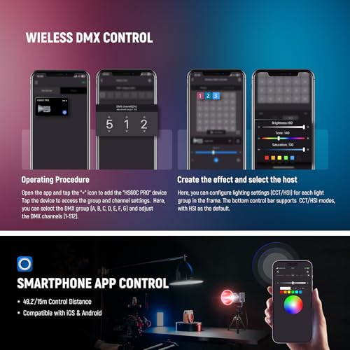 Image of NEEWER HS60C Pro 60W Portable RGB LED Video Light, APP DMX /Panel Control /Custom Effects /Light Group 8700Lx /1m 2700-6500K CRI97+ COB Continuous Output Lighting for Video Recording Studio Photography