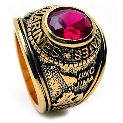 Accents Kingdom Gold Plated Men's US Marines Military Ring Ruby Red CZ2
