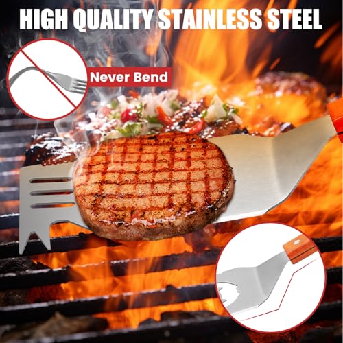 GTNCE 7 in 1 Grillspachtel für Barbecue, Multifunktionales Grillwerkzeug mit Holzgriff, Edelstahl Grillwender, Perfektes Grillzubehör, Grill Zubehör für Männer, Kreativer Grillwender