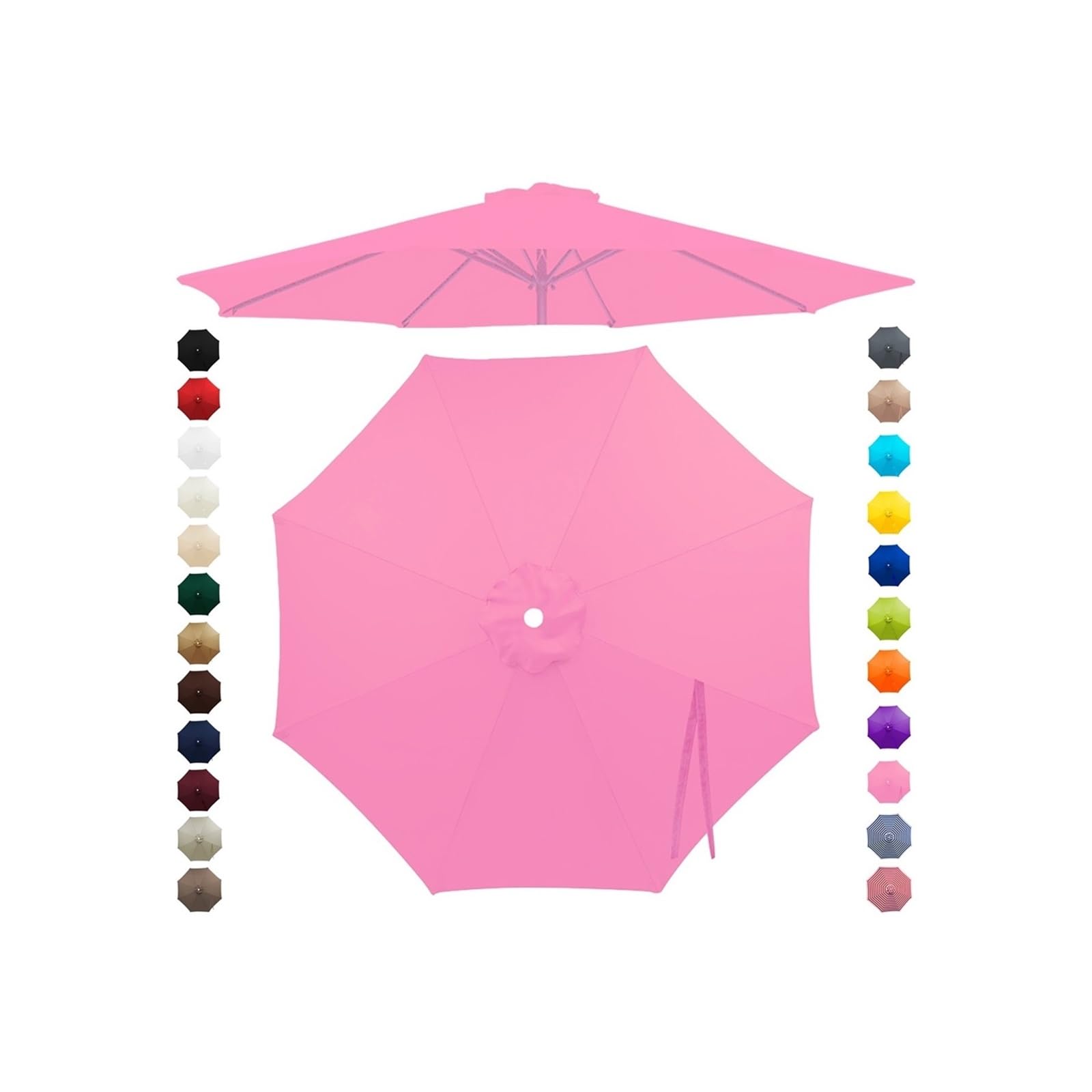 Chinimon Replacement Parasol Canopy 2m/2.5m/2.7m/3m/3.5m, 6/8 Arms Garden Parasol Cover for Yard Beach (Pink, 3m/6-Ribs)