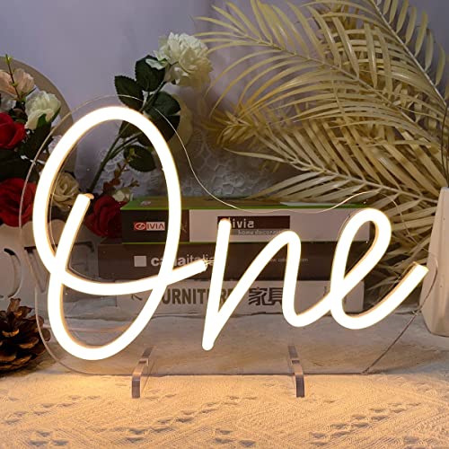 Image of One Year Old Birthday Table Number Neon Sign Desk Lamp Night Light Wedding Letter LED Neon Sign Wedding Table Decorations Neon Light Bedroom Home Room Decor Christmas Party Warm White USB 28.8x19.6CM