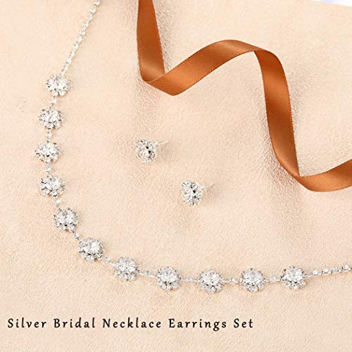 Unicra Bride Silver Necklace Earrings Set Crystal Bridal Wedding Jewelry Set for Women3