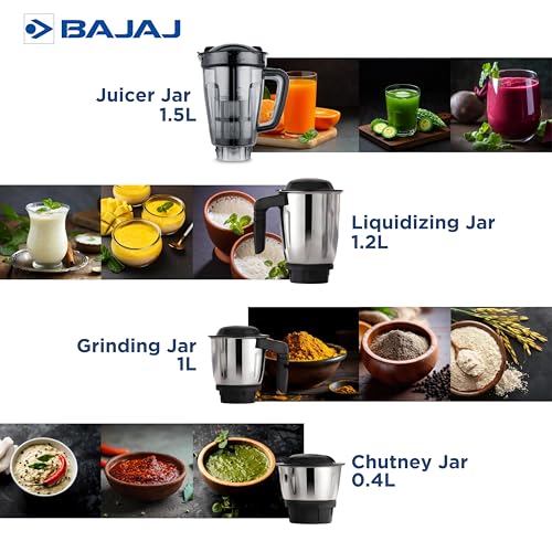 Image of Bajaj Military Series Rex 750W 4 Jar Mixer Grinder | DuraCut Blades | 2-In-1 Function Blade In Dry Jar | 2 Yrs Warranty 【Red /Black】