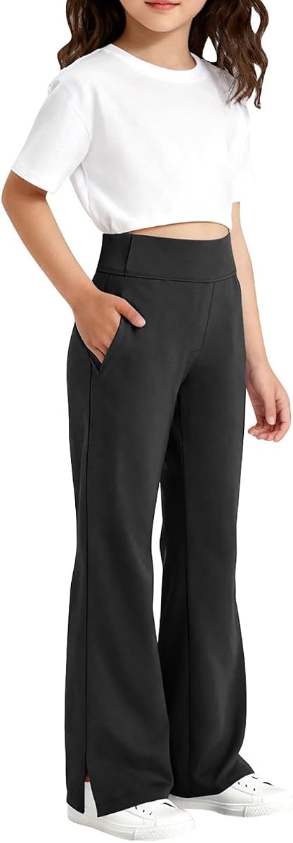 Leggings para niñas, ropa para niños, pantalones de Yoga acampanados de cintura alta elástica, uniforme escolar suave con corte de bota y bolsillos