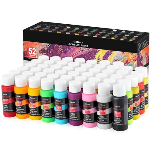 Caliart Acrylic Paint Set, 52 Colors Art Supplies Craft Paints for Adults Artists, Canvas Ceramic Rock Painting Kit