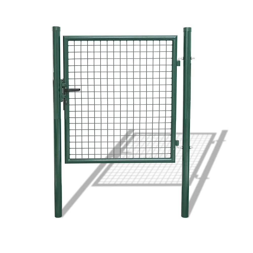 Metall Gartentor 100x100 cm Grün, Robustes Zauntor Hoftor aus verzinktem Stahl Rundrohr, Gartentür für Gartenzaun inkl. Griff, Schloss + 3 Schlüsseln