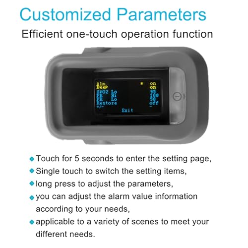 Pulse Oximeter with Alarm, Customizable Alarm Values, Pulse Oximeter with Beep-Beep Audible Alarm, Spo2 Pulse Oximeter, Oxymeter Oximetro with Battery and lanyard (Grey - Image 4