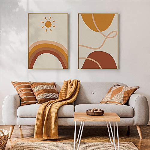 Affiche Toile Art Abstrait pour Habiller un Grand Mur Vide Salon Lot de 2 Tableaux Boho Soleil