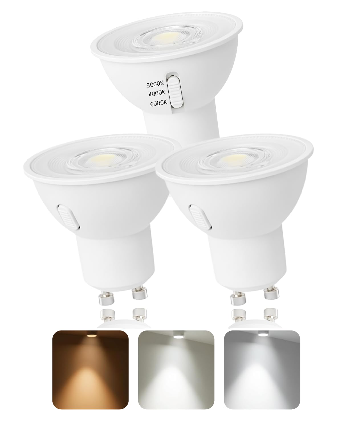 Mizlay GU10 LED Light Bulb 5W 230V Warm White Neutral White Cool White Color Changeable, 50-60W GU10 Halogen Lamps Replacement, 580lm GU5.3 Bulbs 38° Beam Angle, Not Dimmable (Pack of 3)