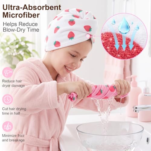 Kids Microfiber Hair Towel Wrap 2Pack Absorbent Hair Drying Turban for Girl - Image 3