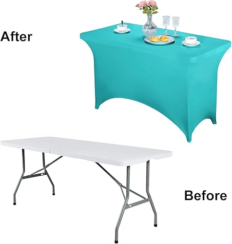 Miniatura 222 de FORLIFE Paquete de 6 manteles de elastano, de ajuste universal para mesas rectangulares de 6 pies, para patios, bodas, banquetes, fiestas