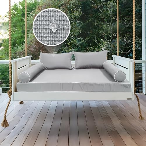 Image of Outdoor Daybed Cushion Cover Twin, Twin Size Outdoor Daybed Mattress Bolster Pillow Fitted Sheet Cover (75 * 39 * 6in, Light Grey)