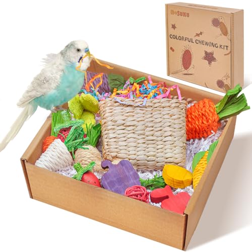 HOSUKU Buntes Obst- und Gemüse-Kauspielzeug für Vögel – sicheres Futterset für Sittiche...
