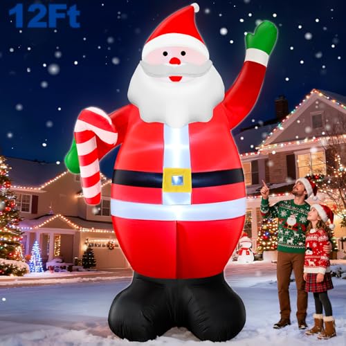 12 Ft by 7 Ft Giant Christmas Inflatables Santa Claus