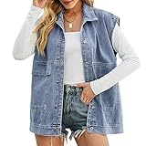  seiveini Gilet en Denim Femme Veste en Jeans Sans Manches Court Manteaux Boutons Veste en Jean avec Poches Blouson Jean Jacket Boyfriend Ample Sans Manches A Bleu S