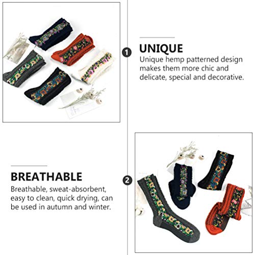 Happyyami 5 pares de meias femininas de algodão com estampa de flores, meias de cano médio, meias qu