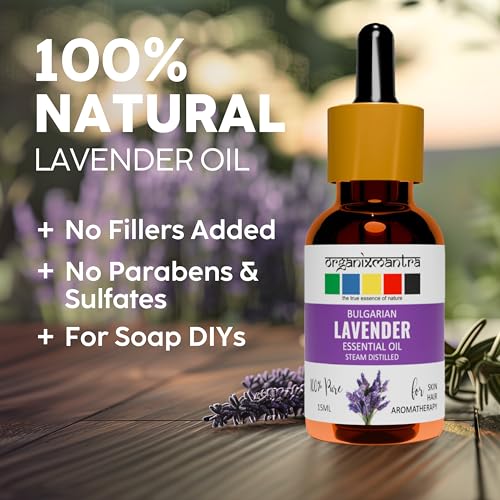 Image of Organix Mantra Bulgarian Lavender Essential Oil for Healthy Hair & Growth, Skin, Hair Fall Control and Relaxing Sleep| Lavandula Angustifolia | 100% Pure, Natural, Undiluted | 15ml