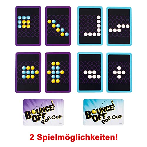 Mattel Games HKR53 - Bounce-Off POP-Out Partyspiel für Familien, Jugendliche, Erwachsene mit 16 Bällen, 20 Herausforderungskarten, Spielgitter mit Timer, Geschenk für Kinder ab 7 Jahren