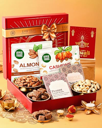 Image of Hyperfoods Bhai Dooj Tikka For Brother Dry Fruits Gift Hamper Dry Fruit Gift Box Chocolates Gift Pack Combo Dry Fruits Combo Pack Bhai Dooj Gift Set For Brother Gift Hamper Box