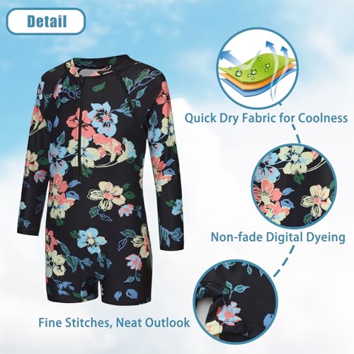 Image of Girls One Piece Rash Guard Swimsuits for Girl Long Sleeve Bathing Suits with UPF 50+ Sun Proctection Sunsuits 3-16 Years