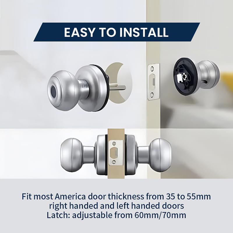 Image showing the BRAVA Smart Door Knob installation steps, including inserting the latch and mounting the knobs.