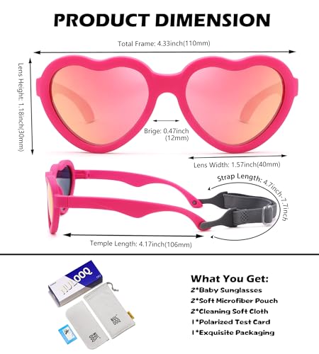 Image of Flexible Heart Shaped Baby Polarized Sunglasses with Strap Adjustable Toddler & Infant Age 0-24 Months