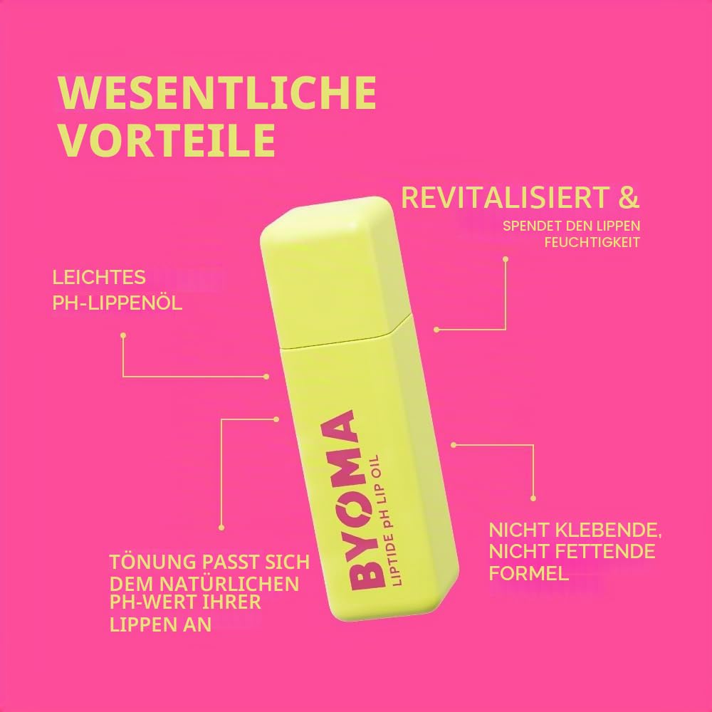 BYOMA Liptide pH Lip Oil (5ml) Glossy, Non-Stick Gloss with pH Adaptive Tint - Reduces the Appearance of Fine Lines - Softens, Plumps, Hydrates