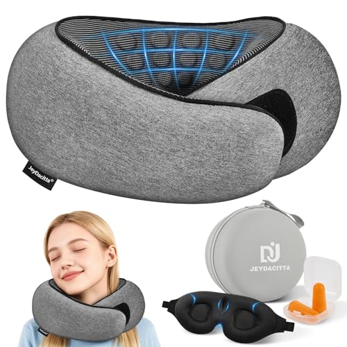 JeyDacitta Premium Travel Pillow, Upgraded Memory Foam Neck Pillow, 360°
