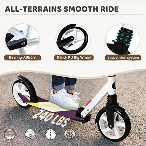 Wayplus Kick Scooter For Ages 6+,Kid, Teens & Adults. Max Load 240 Lbs. Foldable, Lightweight, 8In Big Wheels For Kids, Teen And Adults, 4 Adjustable Levels. Bearing Abec9 #TOP3