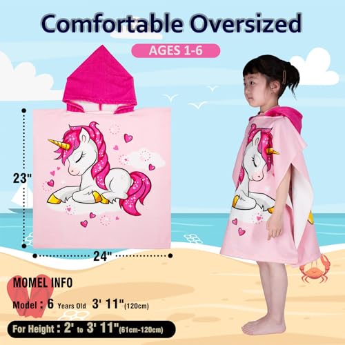 Image of growell Hooded Kids Beach Towels - Toddler Bath Towel Girls Boys Swim Cover-ups for Ages 1 to 6 Kids Pool Towels Quick Dry Lightweight Soft Microfiber Poncho Towel 24x23(Unicorn Pink)