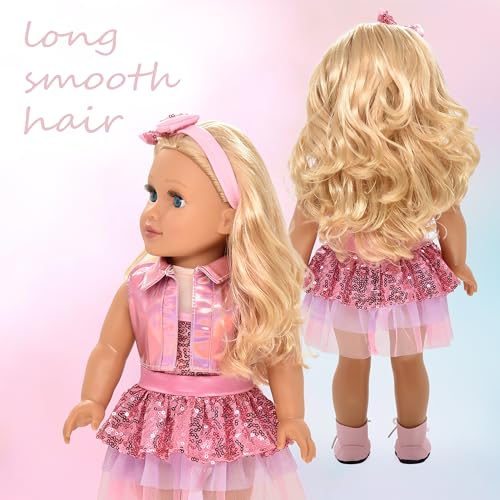 Muñeca de moda 18 pulgadas con cabello rubio y accesorios miniatura 3