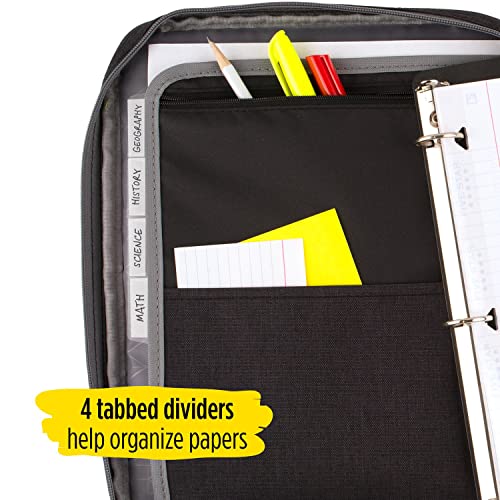 Five Star Zipper Binder, 1 Inch 3-Ring Binder, Carry-All with Internal Pockets and Dividers, 375 Total Sheet Capacity, Heathered Black/Gray (29092IT8) - Image 4