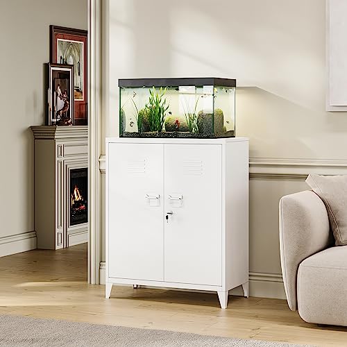 Miiiko Metal Locker With 2 Doors, White Storage Sideboard Accent Cabinets For Kitchen, Pantry, Home Office And Garage #TOP1