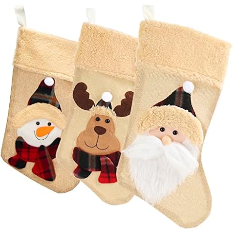 com-four® 3X Premium Weihnachtsstrumpf XL aus Jute - Nikolausstiefel zum Befüllen - Weihnachtsdekoration zum Aufhängen - Nikolausstrumpf in verschiedenen Designs Cover