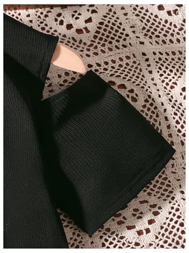 Image of OYOANGLE Girl's 2 Piece Outfits Rib Knit Short Sleeve Cold Shoulder Tee and Belted Pants Sets