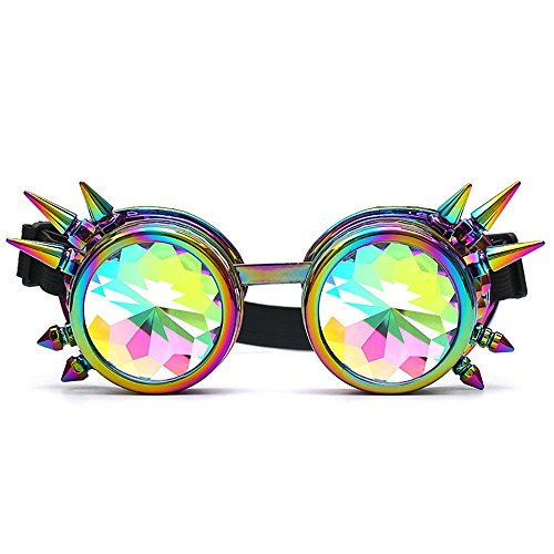 Vagbalena Lunettes Kaléidoscope Carnaval Lunettes Steampunk Psychédéliques Chapeau Vêtements Accessoires Rainbow Prism Diffractive Crystal Lens (Or) (Une Taille,Irisé) Cover