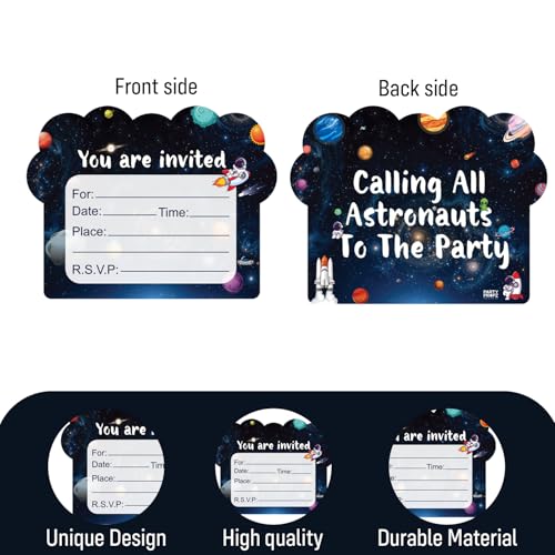 Image of Party Propz Space Theme Birthday Invitation Cards - 20 Pcs, Calling All Astronauts Kids Birthday Invitation Card, Double-Sided Outer Space Invitation Card (Cardstock)