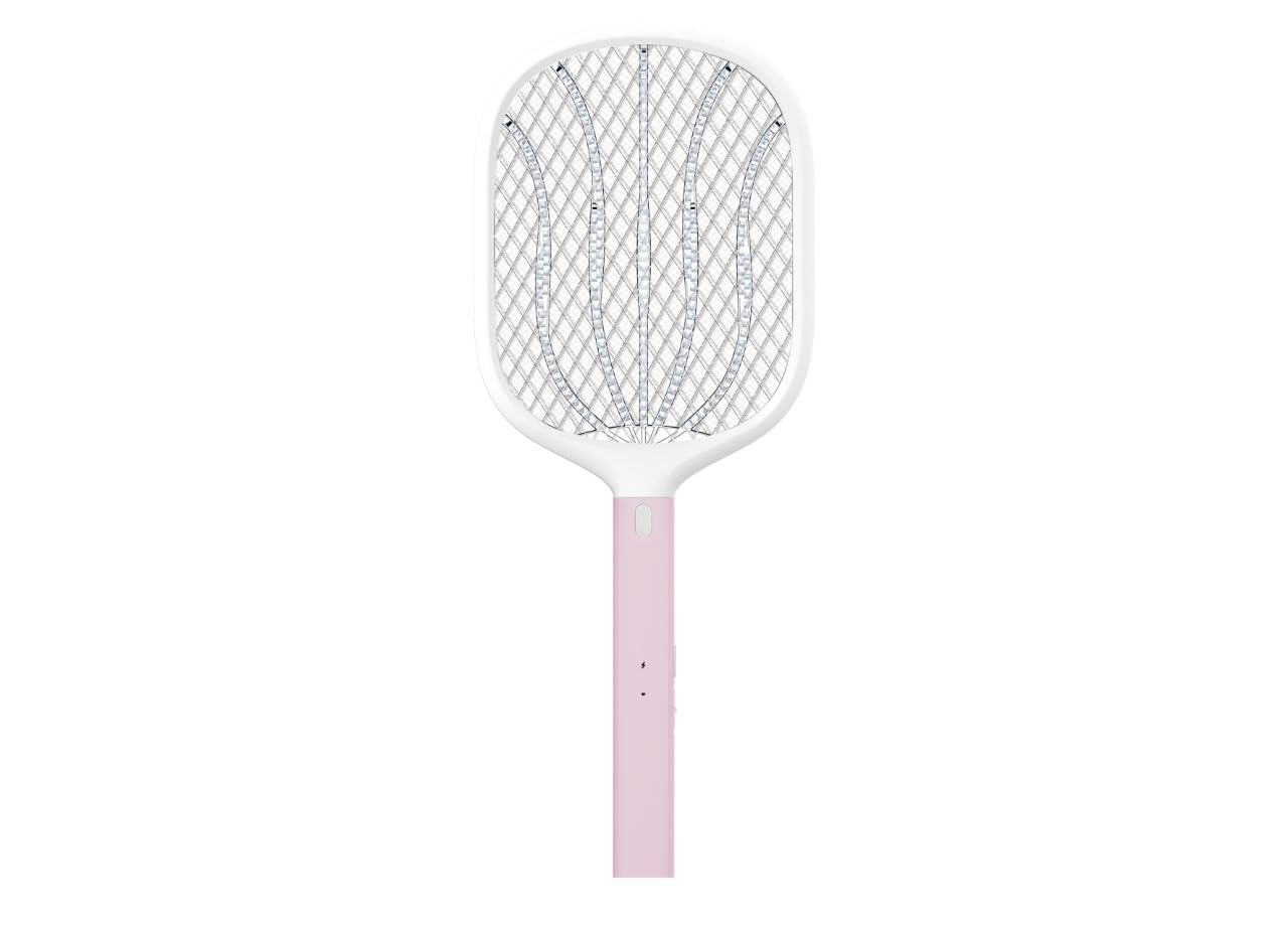 YAGE by Rozzby YG-6122 Mosquito Killer Racket with 1200 mAh Large Capacity Lithium USB Chargeable Battery, Long Standby Time with 3 Months Warranty - White and Pink