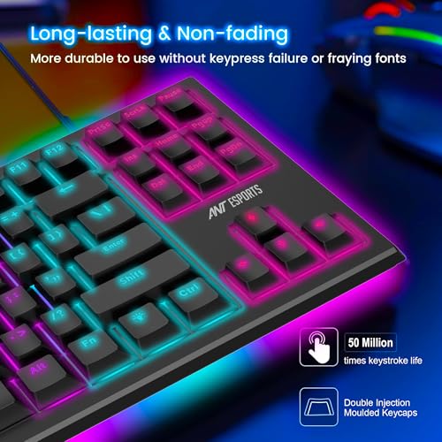 Image of Ant Esports MK1800 TKL Mechanical Wired Gaming Keyboard Blue Switch Hot-Swap Mech Keyboard 17 Modes RGB Backlit 87 Anti-Ghosting Anti Ghosting Keys, Dual Colour Injection Moulded Keycaps for PC-Black