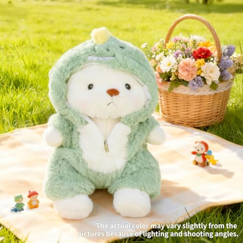 Image of Teddy Bear Stuffed Animal, Teddy Bear Plush Toys with Removable Hoodie Movable Legs, 13'' Soft Cute Emotional Support Stuffed Plushies with Dinosaur Clothes Gifts for Girls Kids Birthday Christmas