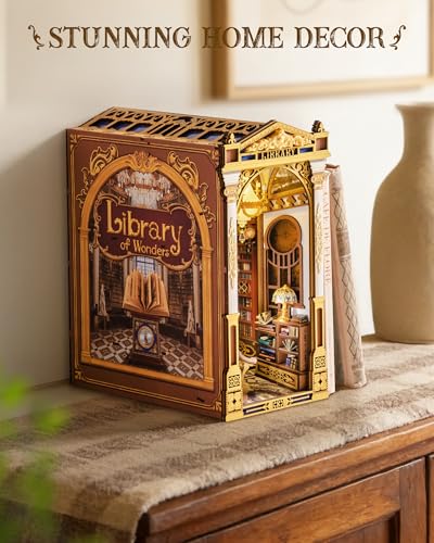 Image of Rolife Book Nook Kits 3D Wooden Puzzle for Adults - Library of Wonders 258-Piece DIY Booknook Building Kit Baroque Architecture Model Bookshelf Decor Craft Gift for Adult Book Lovers