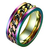 ALEXTINA Men's Women's 8MM Rainbow Stainless Steel Chain Spinner Ring Wedding Band Size 10